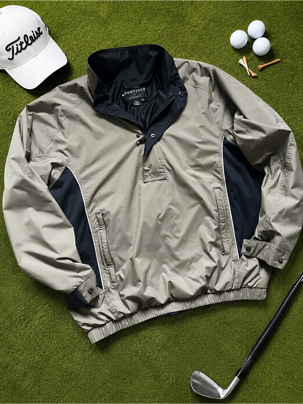 FootJoy DryJoys Men’s Golf Pullover Jacket Medium Old Money Windbreaker Half Zip